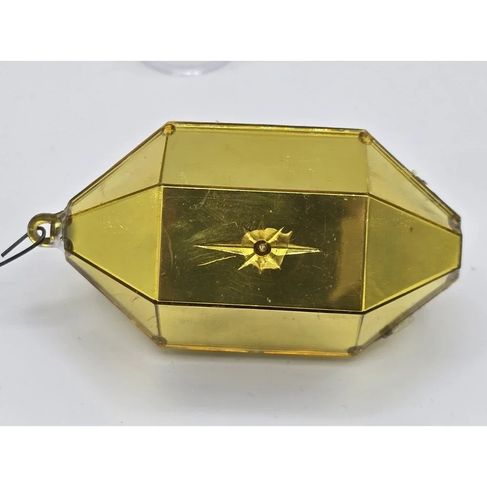 Vtg MCM Jewel Brite Diorama Christmas Ornament‎ Fern And Bells Yellow
